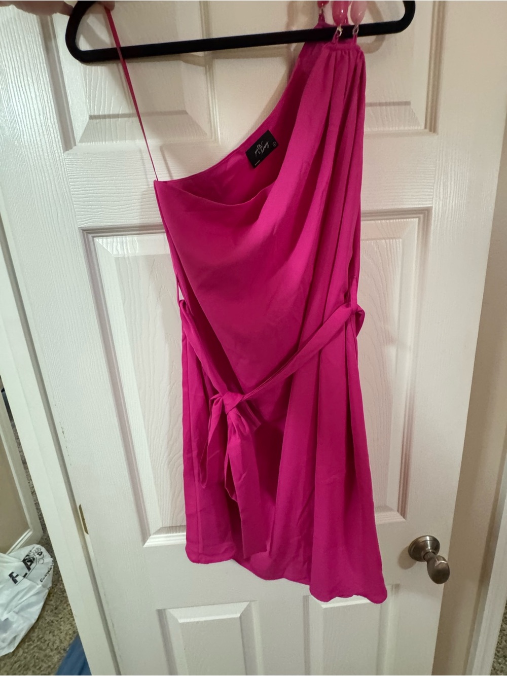 Milk & Honey Fuchsia Asymmetrical One-Shoulder dress with Waist Tie